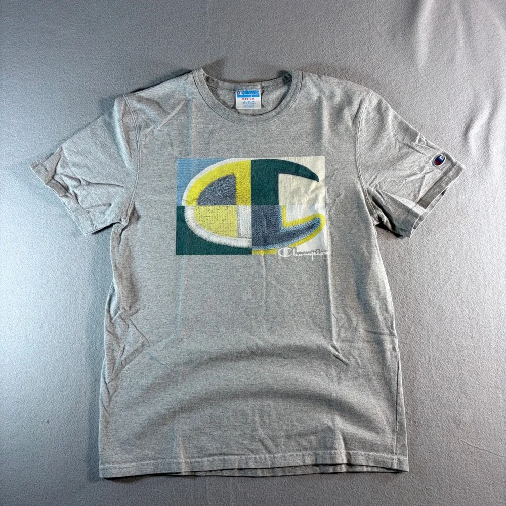 Champion Mens Gray Graphic Big Logo Short Sleeve T-Shirt Size Medium - Picture 1 of 5
